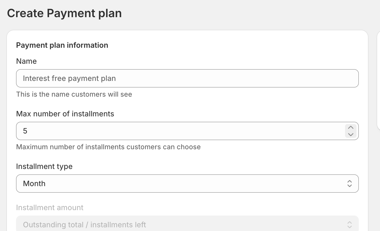 Installment schedule