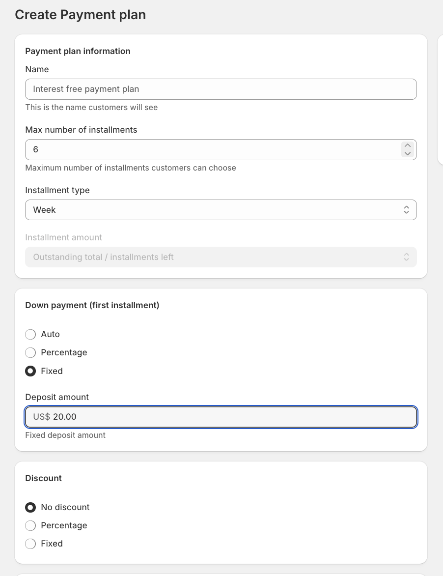 Payment Plans creation
